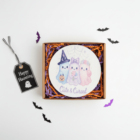 Cute & Cursed Round Canvas Sign | Halloween Ghost Decor - The Bargains BasementCute & Cursed Round Canvas Sign | Halloween Ghost Decor
