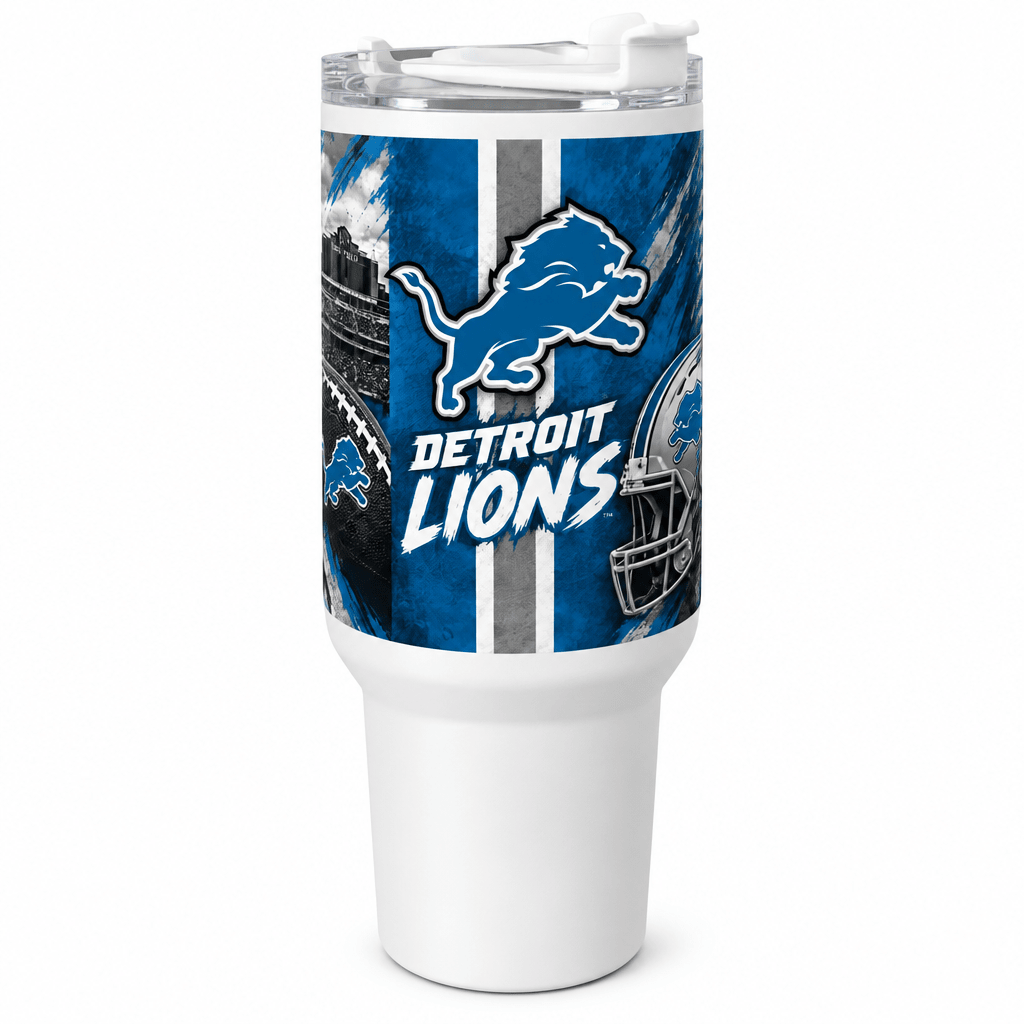 Detroit Lions 40oz Tumbler with Handle | Blue & Gold Football Insulated Cup - The Bargains BasementDetroit Lions 40oz Tumbler with Handle | Blue & Gold Football Insulated Cup