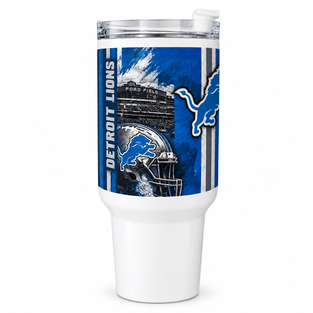 Detroit Lions 40oz Tumbler with Handle | Blue & Gold Football Insulated Cup - The Bargains BasementDetroit Lions 40oz Tumbler with Handle | Blue & Gold Football Insulated Cup
