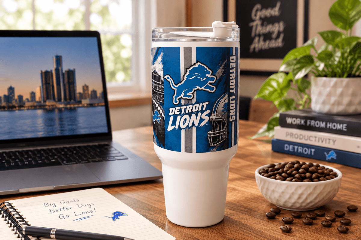 Detroit Lions 40oz Tumbler with Handle | Blue & Gold Football Insulated Cup - The Bargains BasementDetroit Lions 40oz Tumbler with Handle | Blue & Gold Football Insulated Cup