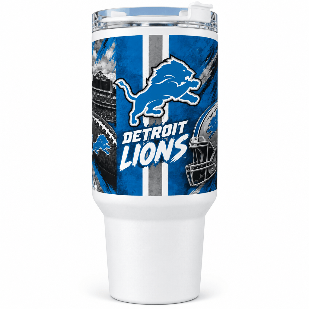 Detroit Lions 40oz Tumbler with Handle | Blue & Gold Football Insulated Cup - The Bargains BasementDetroit Lions 40oz Tumbler with Handle | Blue & Gold Football Insulated Cup