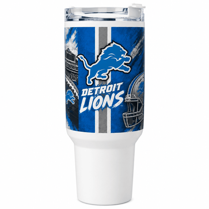 Detroit Lions 40oz Tumbler with Handle | Blue & Gold Football Insulated Cup - The Bargains BasementDetroit Lions 40oz Tumbler with Handle | Blue & Gold Football Insulated Cup