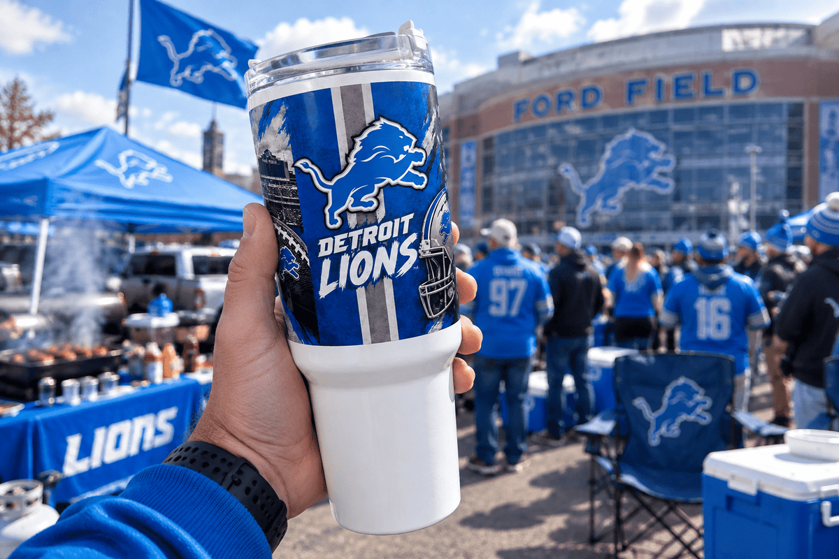 Detroit Lions 40oz Tumbler with Handle | Blue & Gold Football Insulated Cup - The Bargains BasementDetroit Lions 40oz Tumbler with Handle | Blue & Gold Football Insulated Cup