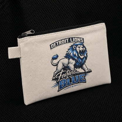 Detroit Lions Fearless & Blue Canvas Zipper Pouch | Handmade - The Bargains BasementDetroit Lions Fearless & Blue Canvas Zipper Pouch | Handmade