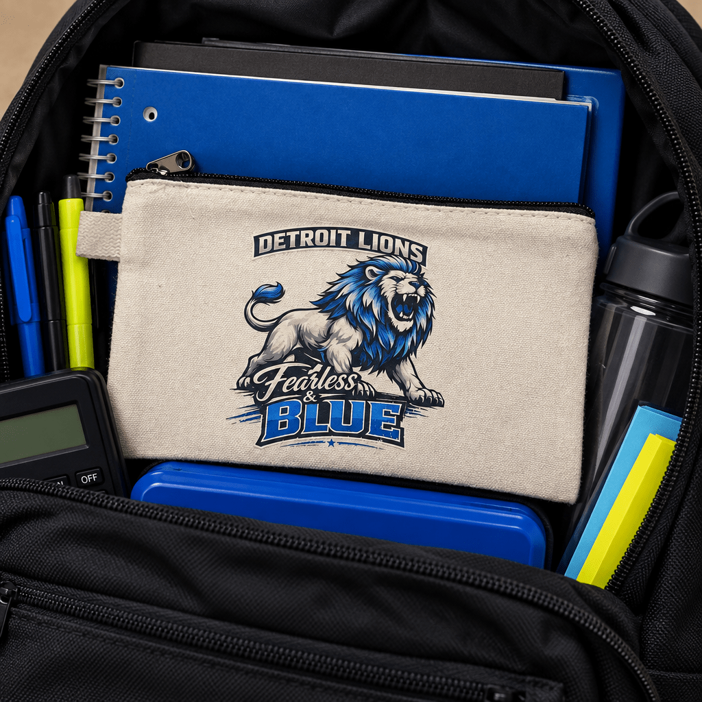 Detroit Lions Fearless & Blue Canvas Zipper Pouch | Handmade - The Bargains BasementDetroit Lions Fearless & Blue Canvas Zipper Pouch | Handmade