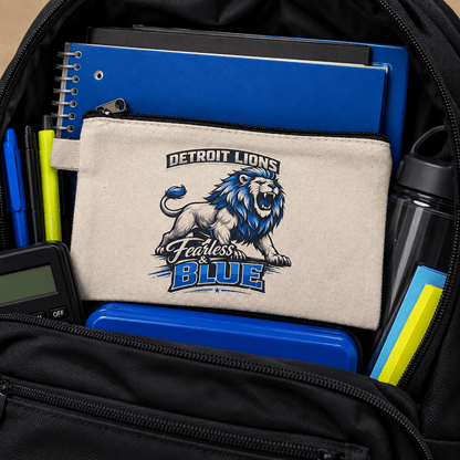 Detroit Lions Fearless & Blue Canvas Zipper Pouch | Handmade - The Bargains BasementDetroit Lions Fearless & Blue Canvas Zipper Pouch | Handmade