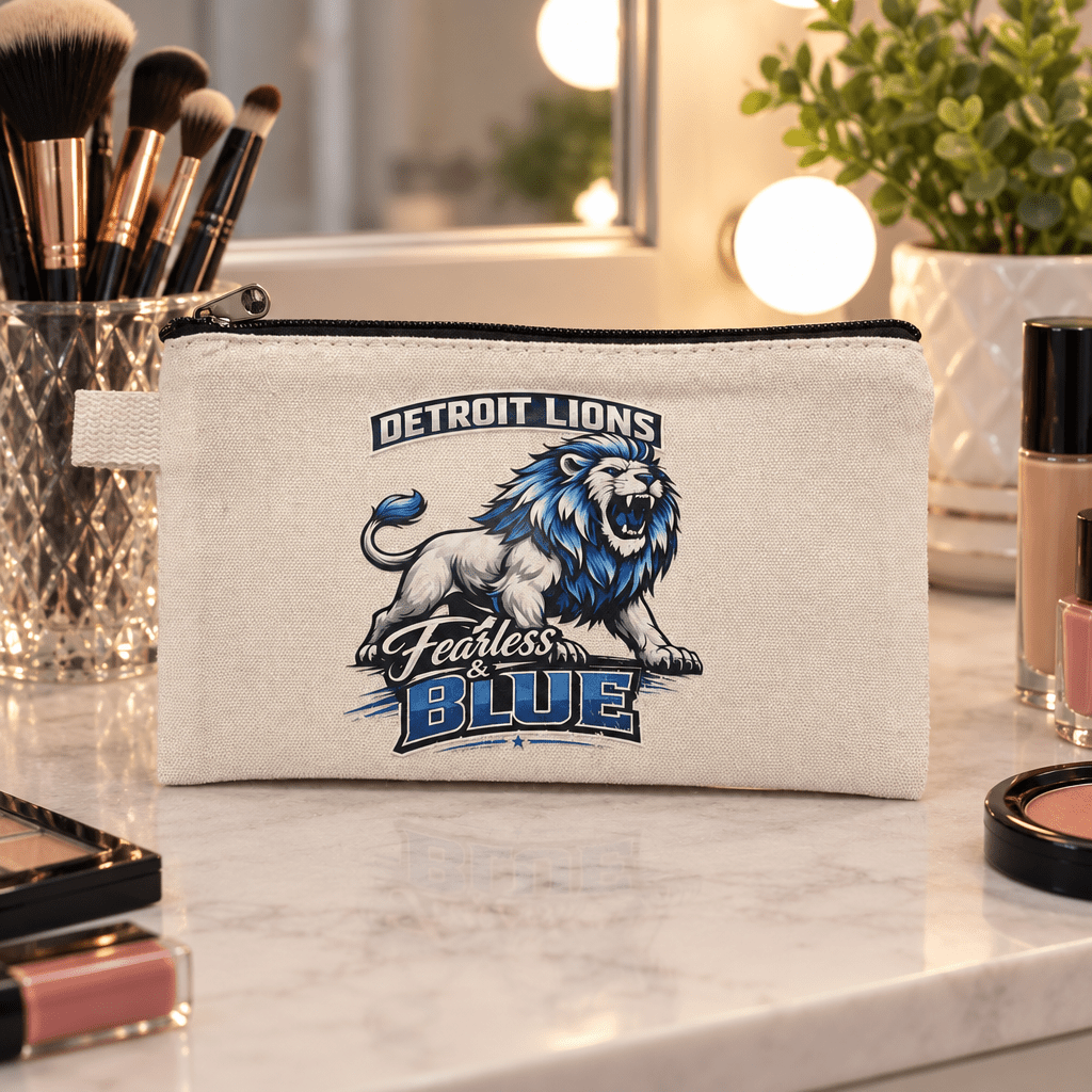 Detroit Lions Fearless & Blue Canvas Zipper Pouch | Handmade - The Bargains BasementDetroit Lions Fearless & Blue Canvas Zipper Pouch | Handmade