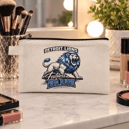 Detroit Lions Fearless & Blue Canvas Zipper Pouch | Handmade - The Bargains BasementDetroit Lions Fearless & Blue Canvas Zipper Pouch | Handmade