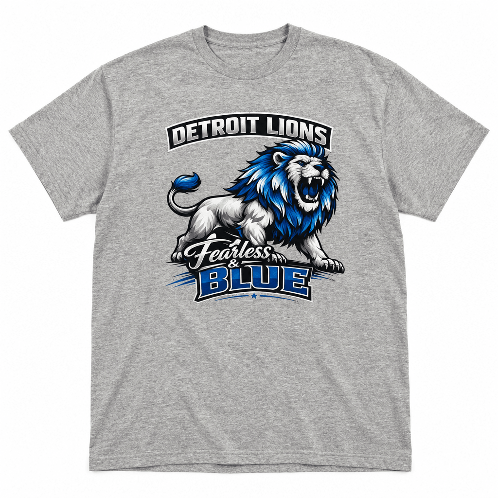 Detroit Lions Fearless & Blue Graphic T-Shirt | Size XL - The Bargains BasementDetroit Lions Fearless & Blue Graphic T-Shirt | Size XL