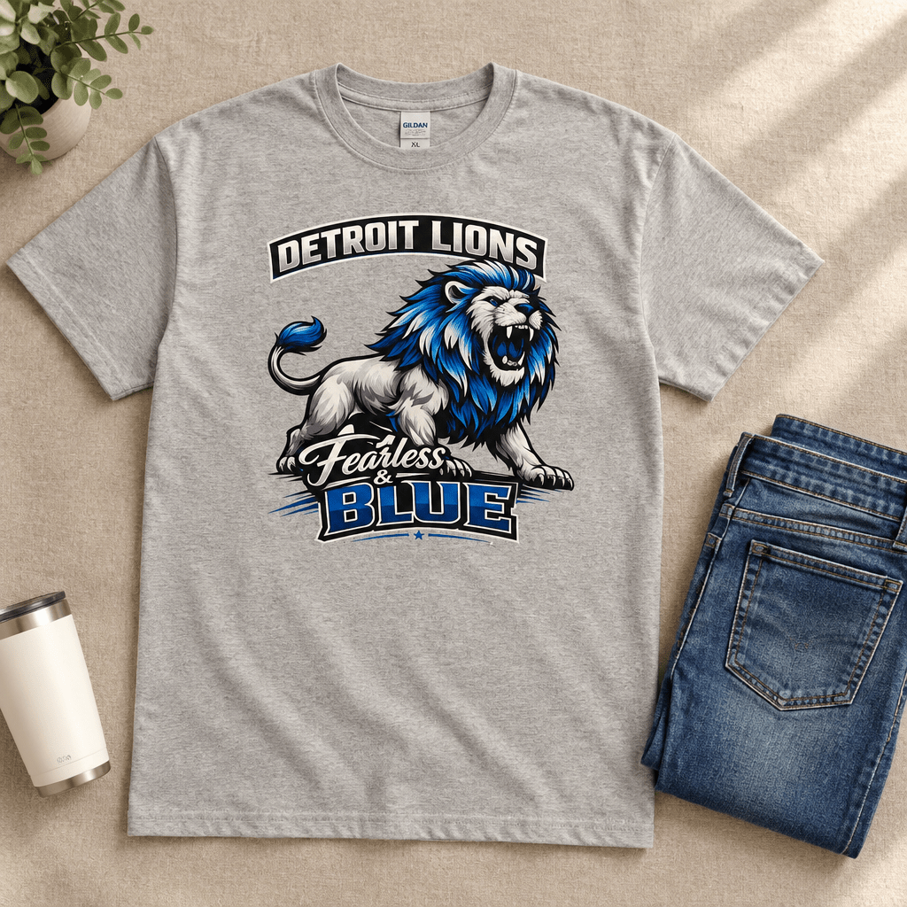 Detroit Lions Fearless & Blue Graphic T-Shirt | Size XL - The Bargains BasementDetroit Lions Fearless & Blue Graphic T-Shirt | Size XL