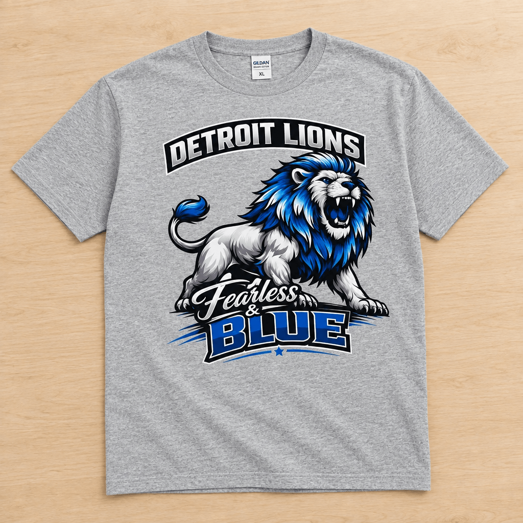 Detroit Lions Fearless & Blue Graphic T-Shirt | Size XL - The Bargains BasementDetroit Lions Fearless & Blue Graphic T-Shirt | Size XL