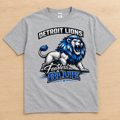 Detroit Lions Fearless & Blue Graphic T-Shirt | Size XL - The Bargains BasementDetroit Lions Fearless & Blue Graphic T-Shirt | Size XL