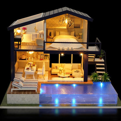 DIY Wooden Dollhouse Kit – 3D Miniature House with Furniture & LED Lights - The Bargains BasementDIY Wooden Dollhouse Kit – 3D Miniature House with Furniture & LED Lights