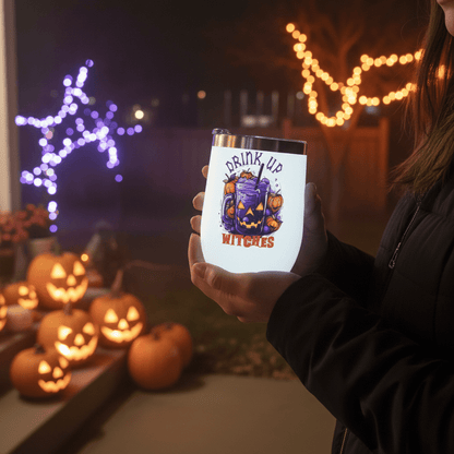 Drink Up Witches Halloween Stemless Wine Tumbler – Handmade - The Bargains BasementDrink Up Witches Halloween Stemless Wine Tumbler – Handmade