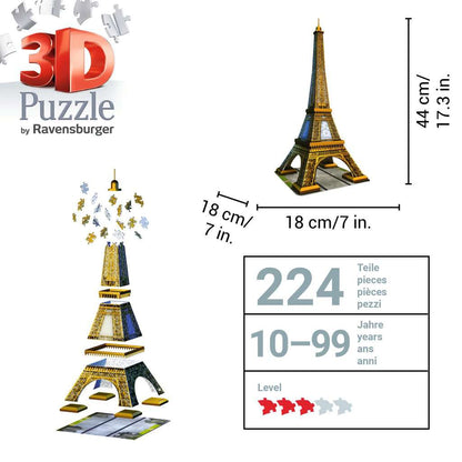 Eiffel Tower 224 Piece 3D Jigsaw Puzzle Ravensburger - The Bargains BasementEiffel Tower 224 Piece 3D Jigsaw Puzzle Ravensburger