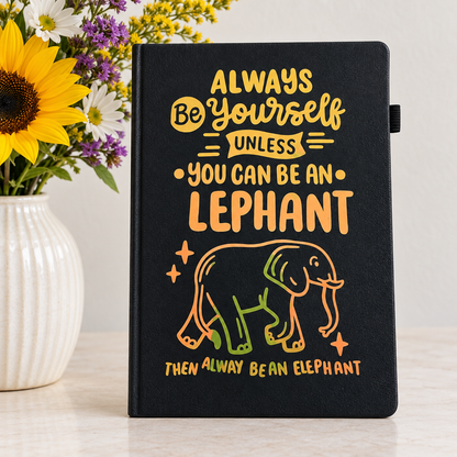 Elephant journal beside flowers