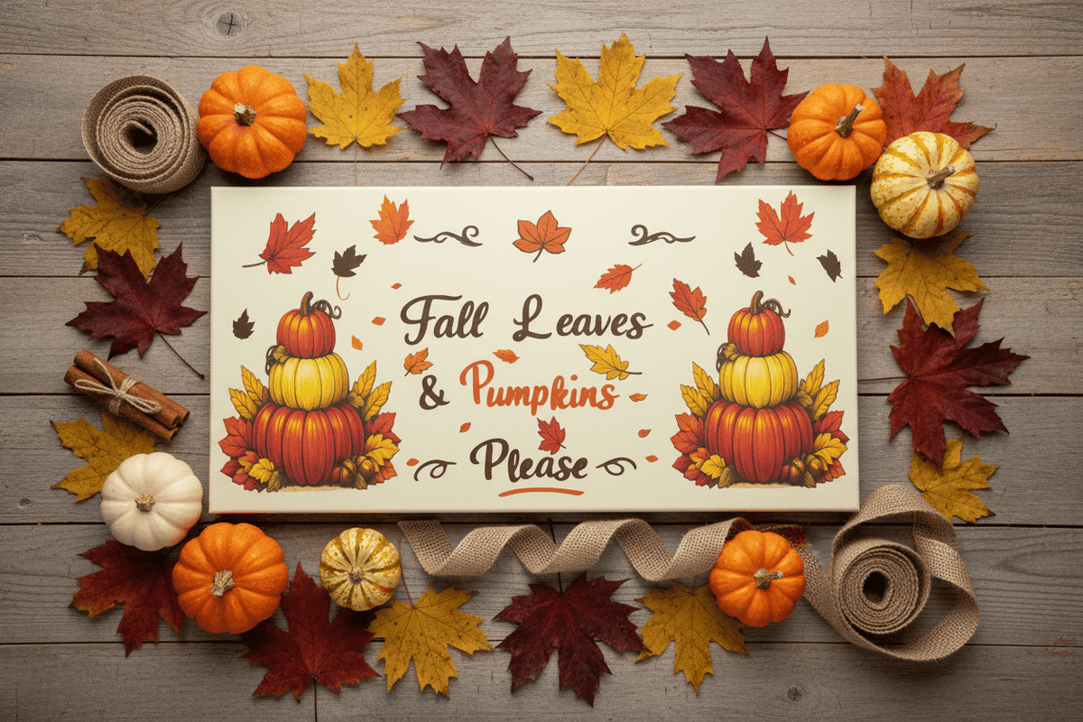 Fall Leaves & Pumpkins Please – Handmade 12x24x1 Canvas Sign - The Bargains BasementFall Leaves & Pumpkins Please – Handmade 12x24x1 Canvas Sign