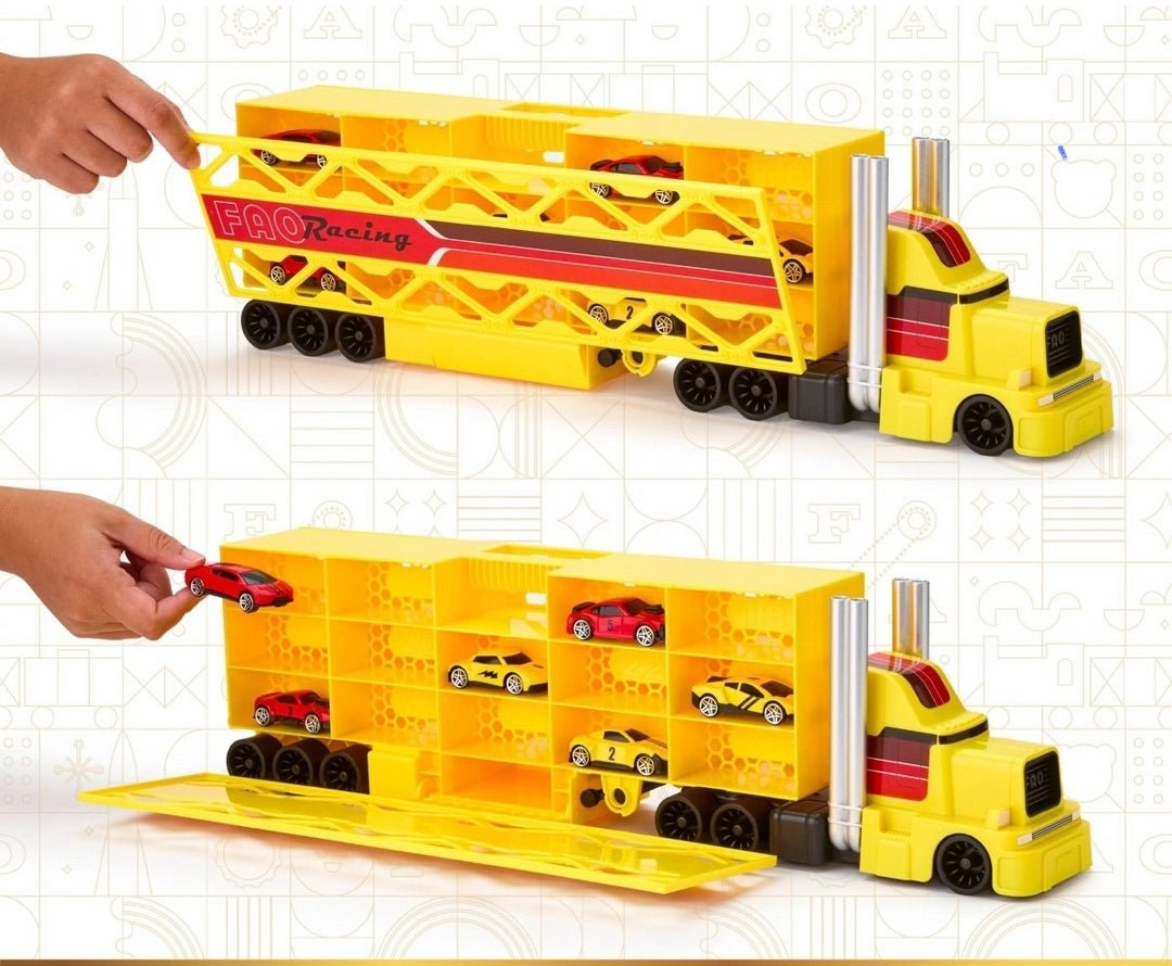 FAO Schwarz Ultimate Truck Collection Big Cab Auto Hauler Race Car Storage - The Bargains BasementFAO Schwarz Ultimate Truck Collection Big Cab Auto Hauler Race Car Storage