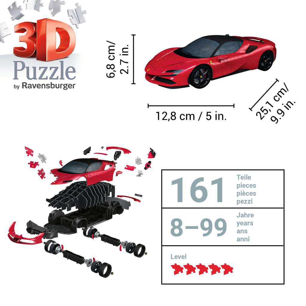 Ferrari SF90 Stradale Red 161 Piece 3D Jigsaw Puzzle Ravensburger - The Bargains BasementFerrari SF90 Stradale Red 161 Piece 3D Jigsaw Puzzle Ravensburger