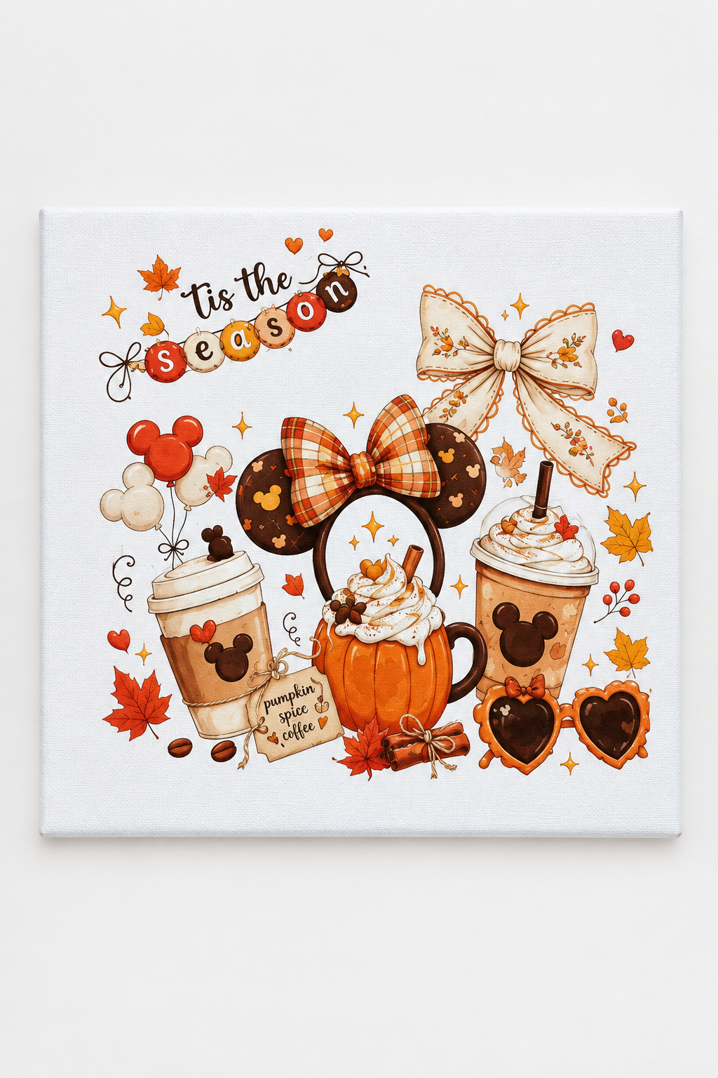 Flat front view of the Tis the Season fall Mickey-themed 8x10 canvas sign