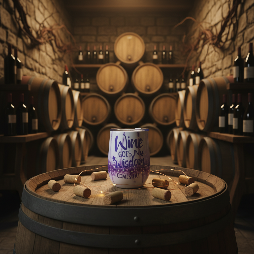 Wine Goes In Wisdom Comes Out Stemless Tumbler The Bargains Basement