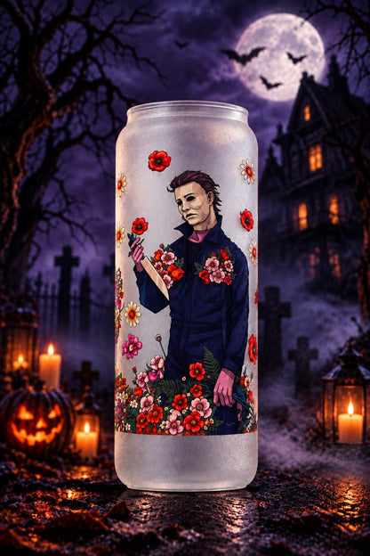 Floral Horror Villains Frosted Glass Tumbler with Bamboo Lid and Straw - The Bargains BasementFloral Horror Villains Frosted Glass Tumbler with Bamboo Lid and Straw