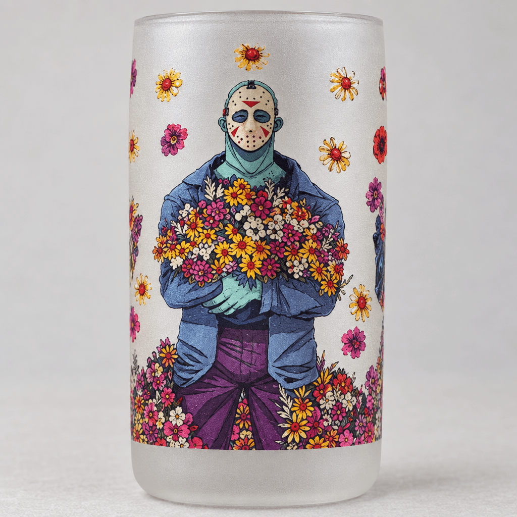 Floral Horror Villains Frosted Glass Tumbler with Bamboo Lid and Straw - The Bargains BasementFloral Horror Villains Frosted Glass Tumbler with Bamboo Lid and Straw