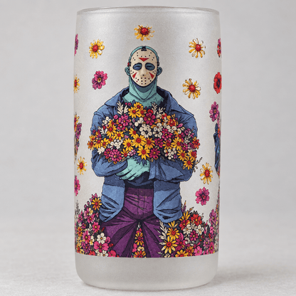 Floral Horror Villains Frosted Glass Tumbler with Bamboo Lid and Straw - The Bargains BasementFloral Horror Villains Frosted Glass Tumbler with Bamboo Lid and Straw
