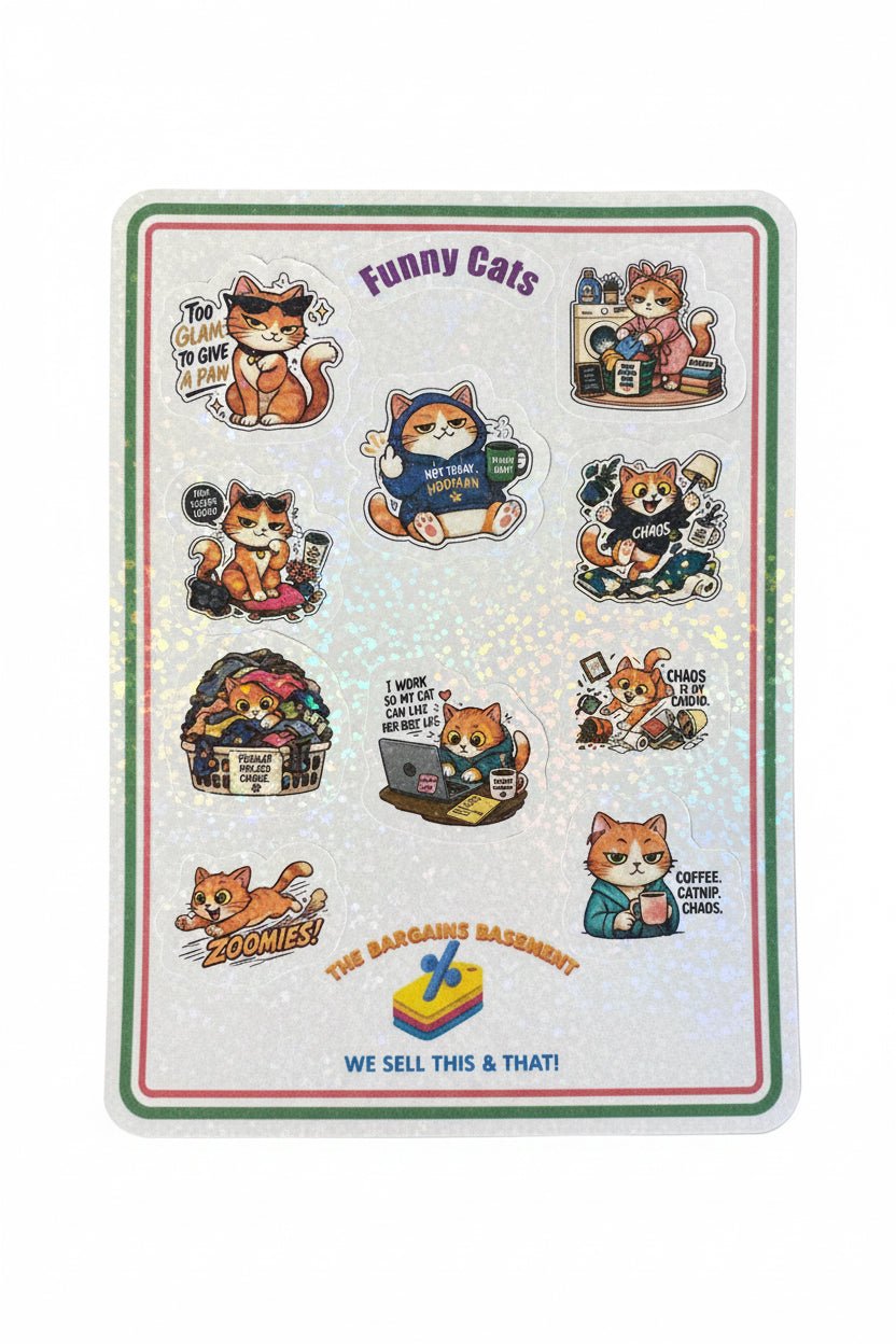 Funny Cats Vinyl Sticker Sheet - The Bargains BasementFunny Cats Vinyl Sticker Sheet