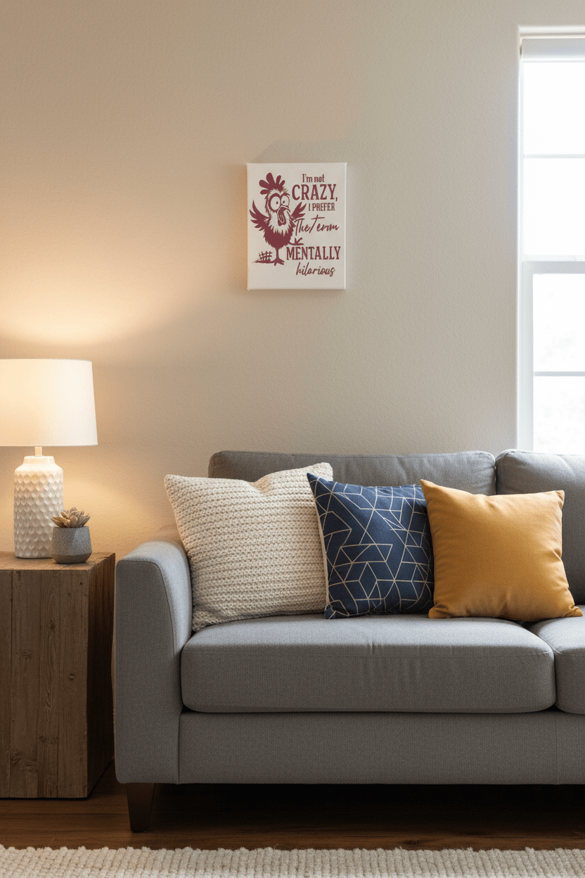 Funny Chicken Canvas Sign – "I'm Not Crazy, I Prefer the Term Mentally Hilarious" | 9x12 Handmade Wall Decor - The Bargains BasementFunny Chicken Canvas Sign – "I'm Not Crazy, I Prefer the Term Mentally Hilarious" | 9x12 Handmade Wall Decor