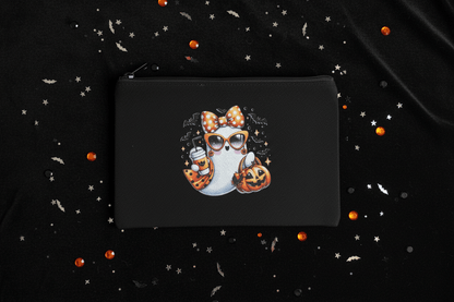 Glam Ghost Halloween Canvas Zipper Pouch | Handmade 8x5 - The Bargains BasementGlam Ghost Halloween Canvas Zipper Pouch | Handmade 8x5