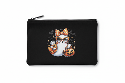 Glam Ghost Halloween Canvas Zipper Pouch | Handmade 8x5 - The Bargains BasementGlam Ghost Halloween Canvas Zipper Pouch | Handmade 8x5
