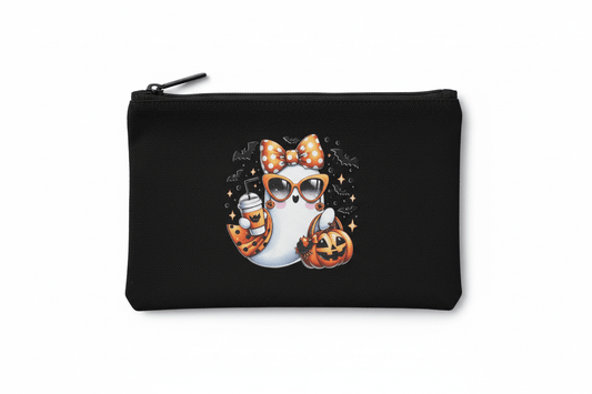 Glam Ghost Halloween Canvas Zipper Pouch | Handmade 8x5 - The Bargains BasementGlam Ghost Halloween Canvas Zipper Pouch | Handmade 8x5
