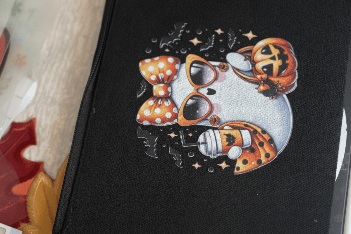 Glam Ghost Halloween Canvas Zipper Pouch | Handmade 8x5 - The Bargains BasementGlam Ghost Halloween Canvas Zipper Pouch | Handmade 8x5