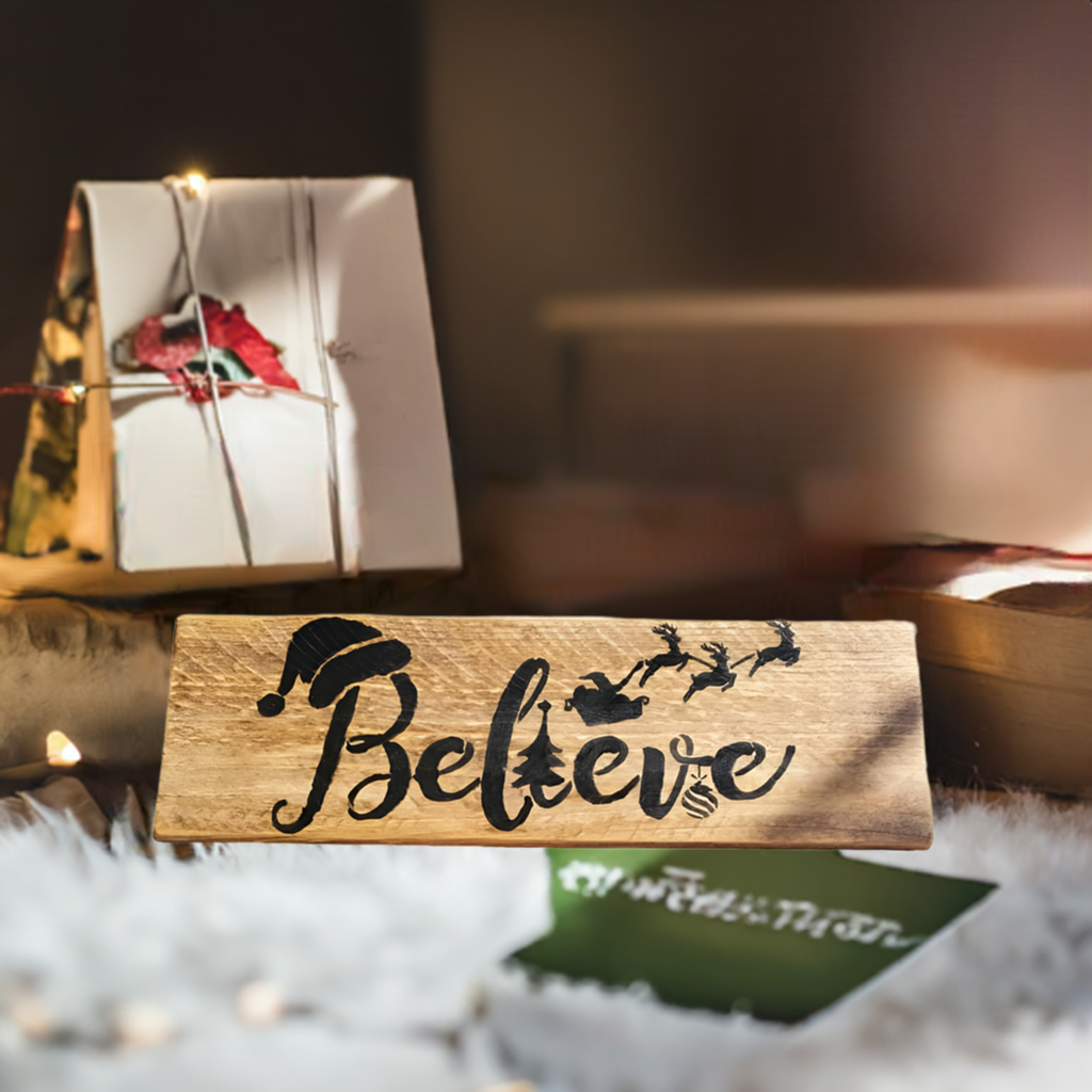 Believe handmade Christmas sign