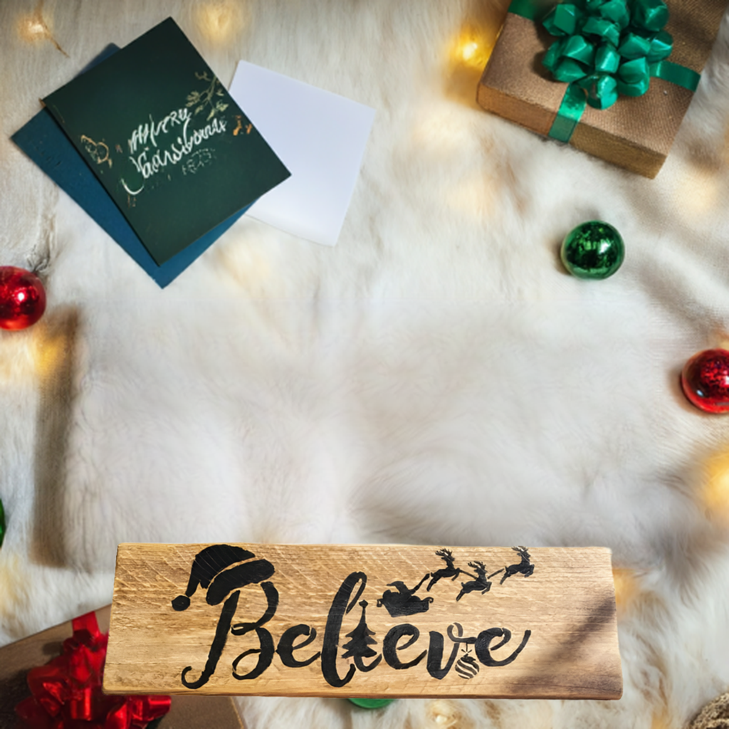 Believe handmade Christmas sign