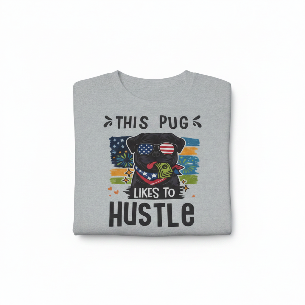 Grey Pug Hustle T-Shirt