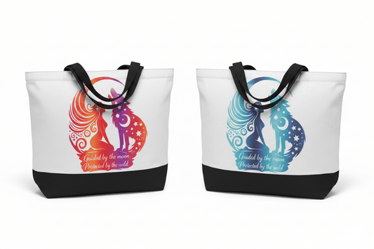 Guided by the Moon | Wolf & Moon Canvas Tote Bag | Mystical Two-Sided Design - The Bargains BasementGuided by the Moon | Wolf & Moon Canvas Tote Bag | Mystical Two-Sided Design