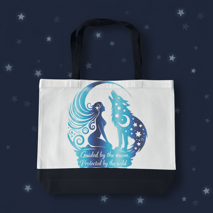 Guided by the Moon | Wolf & Moon Canvas Tote Bag | Mystical Two-Sided Design - The Bargains BasementGuided by the Moon | Wolf & Moon Canvas Tote Bag | Mystical Two-Sided Design