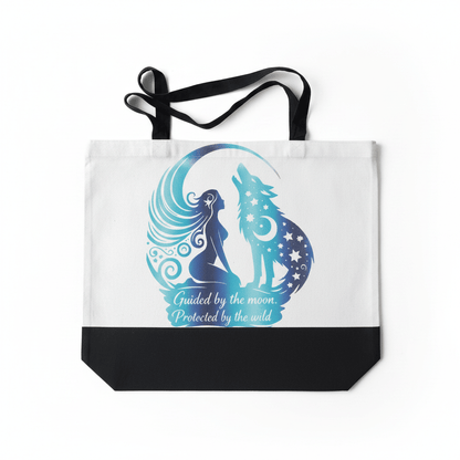 Guided by the Moon | Wolf & Moon Canvas Tote Bag | Mystical Two-Sided Design - The Bargains BasementGuided by the Moon | Wolf & Moon Canvas Tote Bag | Mystical Two-Sided Design