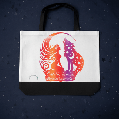 Guided by the Moon | Wolf & Moon Canvas Tote Bag | Mystical Two-Sided Design - The Bargains BasementGuided by the Moon | Wolf & Moon Canvas Tote Bag | Mystical Two-Sided Design
