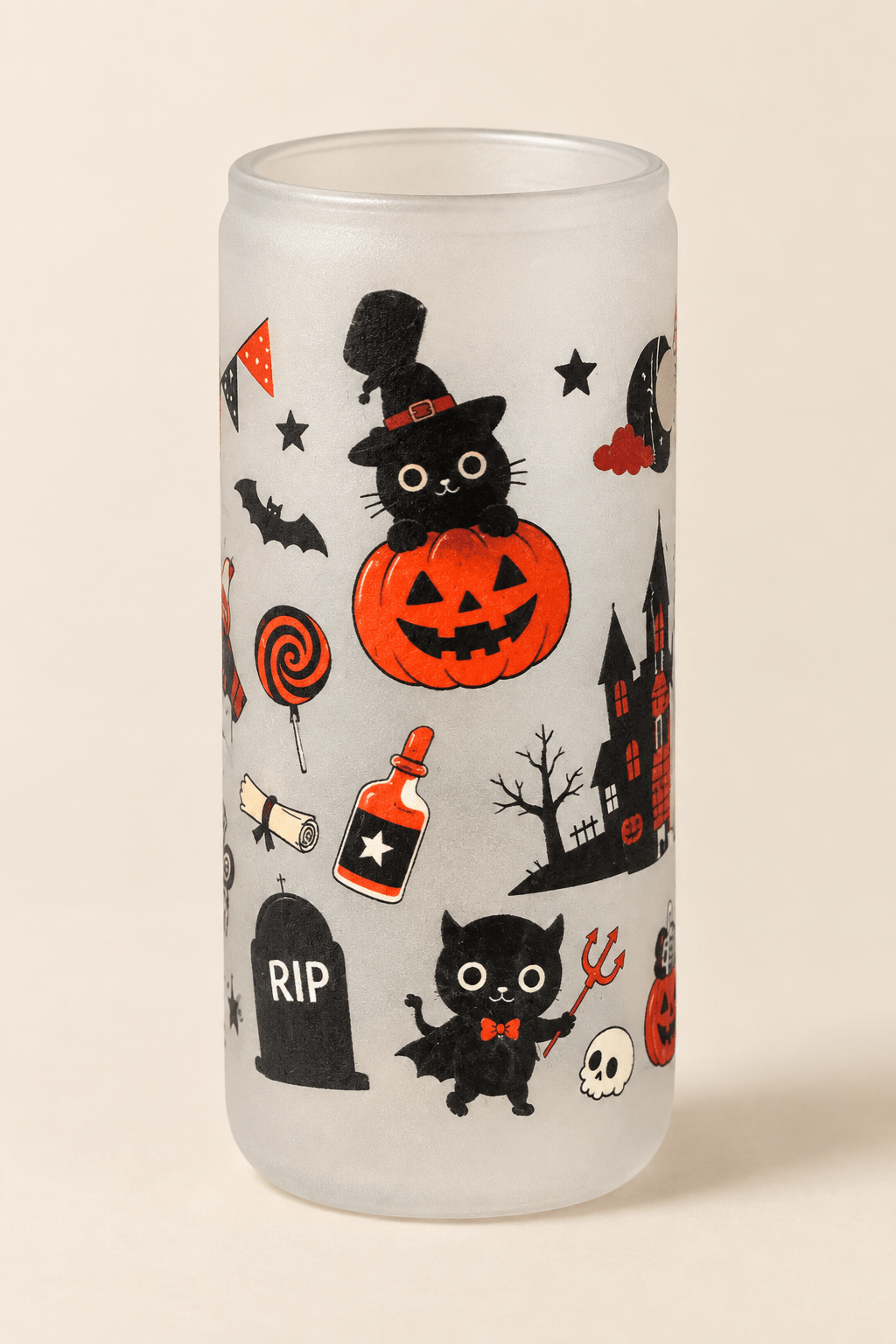 Halloween Cats & Pumpkins Frosted Glass Tumbler - The Bargains BasementHalloween Cats & Pumpkins Frosted Glass Tumbler