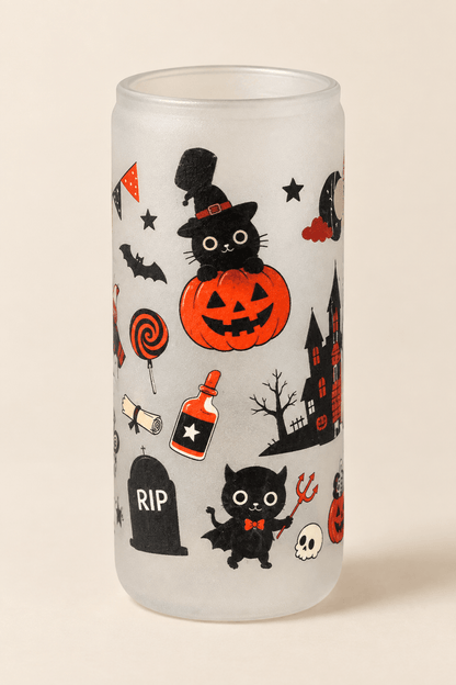 Halloween Cats & Pumpkins Frosted Glass Tumbler - The Bargains BasementHalloween Cats & Pumpkins Frosted Glass Tumbler
