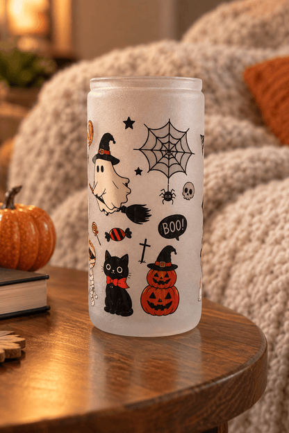 Halloween Cats & Pumpkins Frosted Glass Tumbler - The Bargains BasementHalloween Cats & Pumpkins Frosted Glass Tumbler
