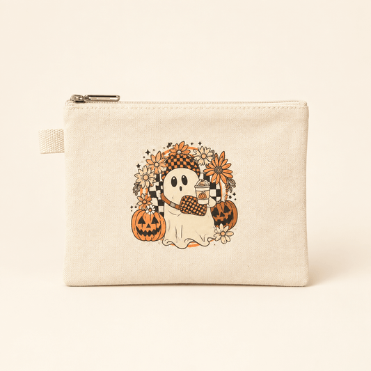 Halloween Ghost and Pumpkins Canvas Zipper Pouch - The Bargains BasementHalloween Ghost and Pumpkins Canvas Zipper Pouch