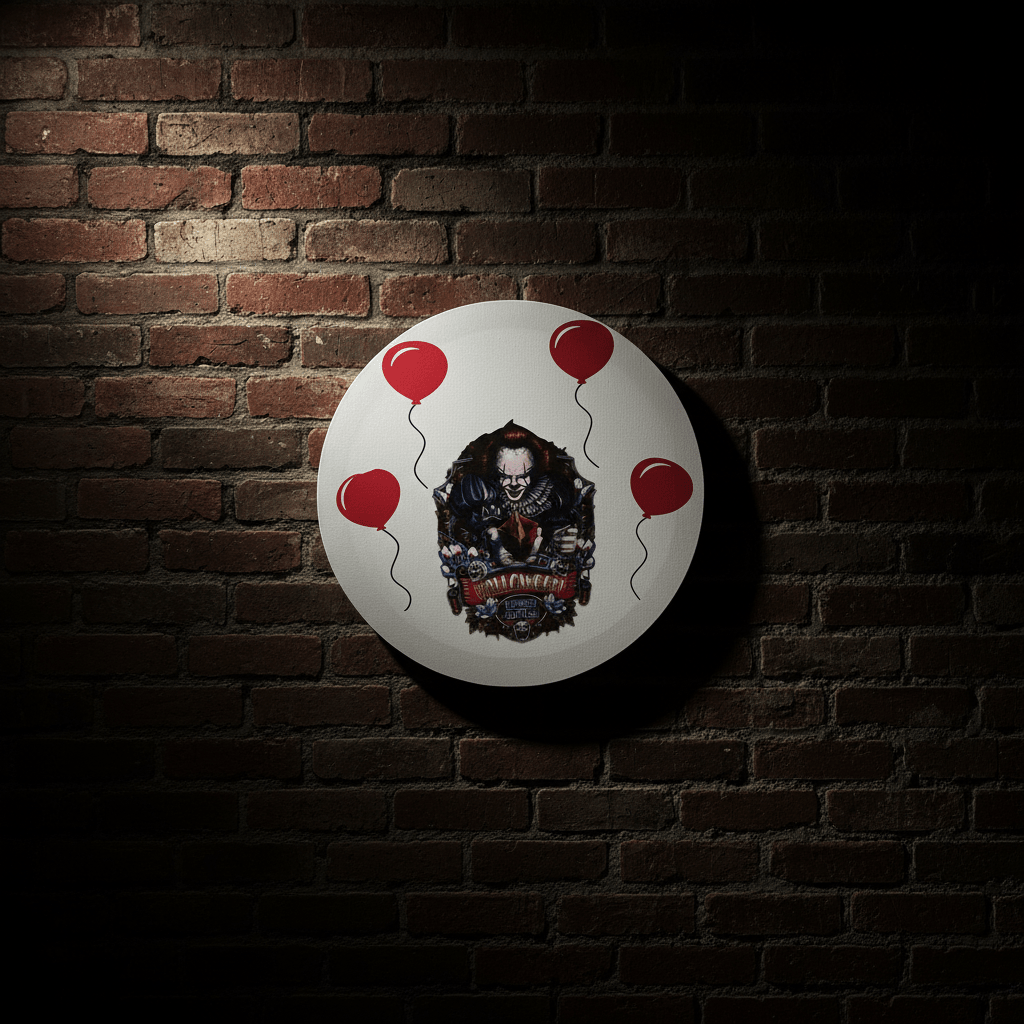 Halloween Horror Clown 16" Round Canvas Wall Hang - The Bargains BasementHalloween Horror Clown 16" Round Canvas Wall Hang