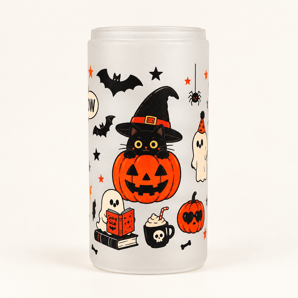 Handmade Halloween Glass Tumbler – Ghosts, Black Cats & Pumpkins - The Bargains BasementHandmade Halloween Glass Tumbler – Ghosts, Black Cats & Pumpkins