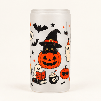 Handmade Halloween Glass Tumbler – Ghosts, Black Cats & Pumpkins - The Bargains BasementHandmade Halloween Glass Tumbler – Ghosts, Black Cats & Pumpkins