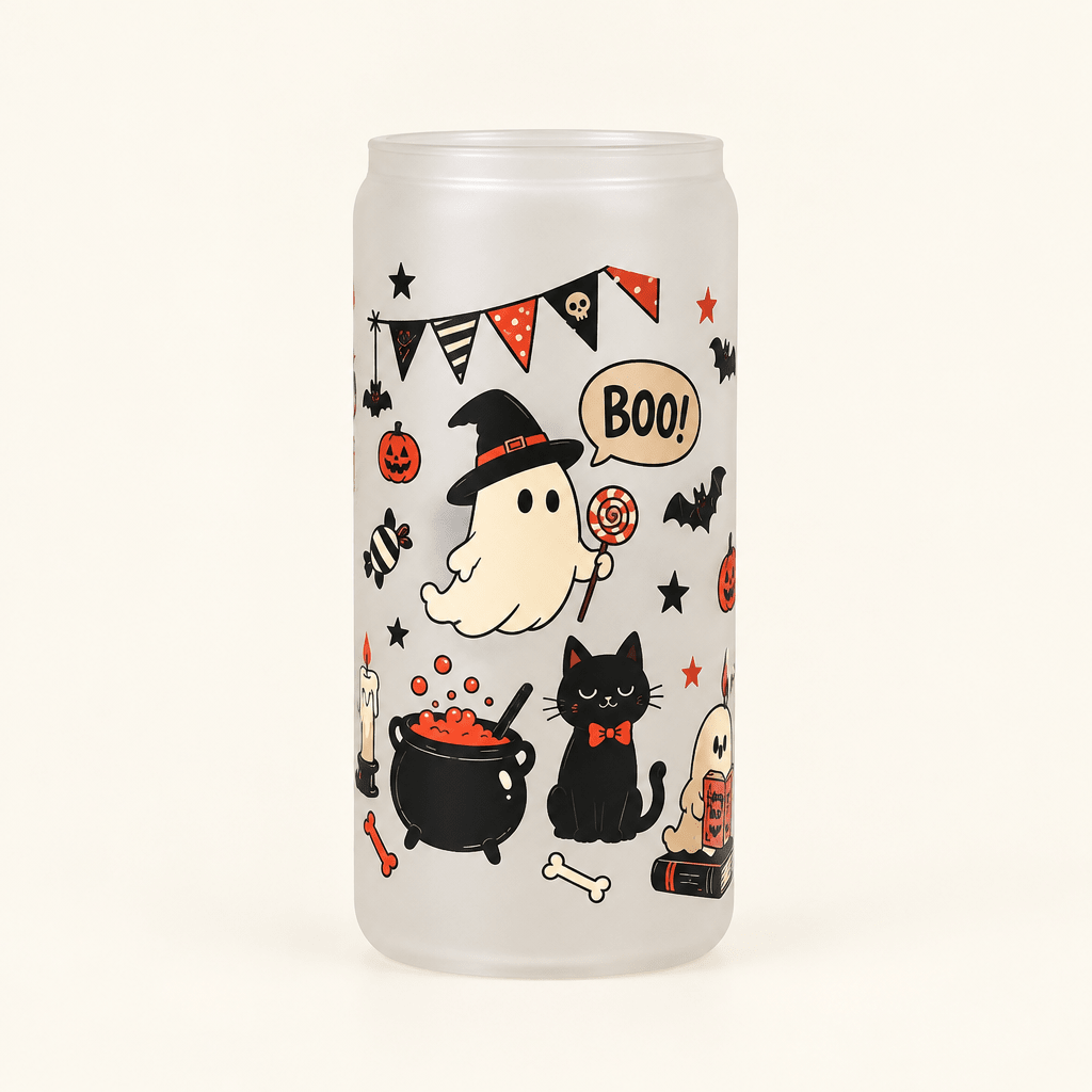 Handmade Halloween Glass Tumbler – Ghosts, Black Cats & Pumpkins - The Bargains BasementHandmade Halloween Glass Tumbler – Ghosts, Black Cats & Pumpkins