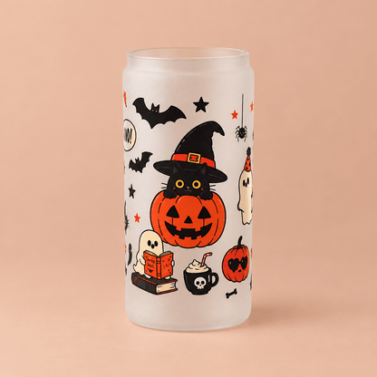 Handmade Halloween Glass Tumbler – Ghosts, Black Cats & Pumpkins - The Bargains BasementHandmade Halloween Glass Tumbler – Ghosts, Black Cats & Pumpkins